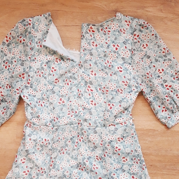 Vintage Blue Floral Print Liberty Dress Sz Small - Puff Sleeves Pearl Trim Dress - Picture 8 of 13
